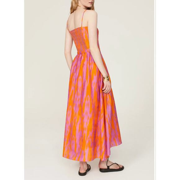 Maria Cher Pink Midi Slip Dress XS Smocked Silk Vacation Romantic Sundress $500 - Picture 3 of 14